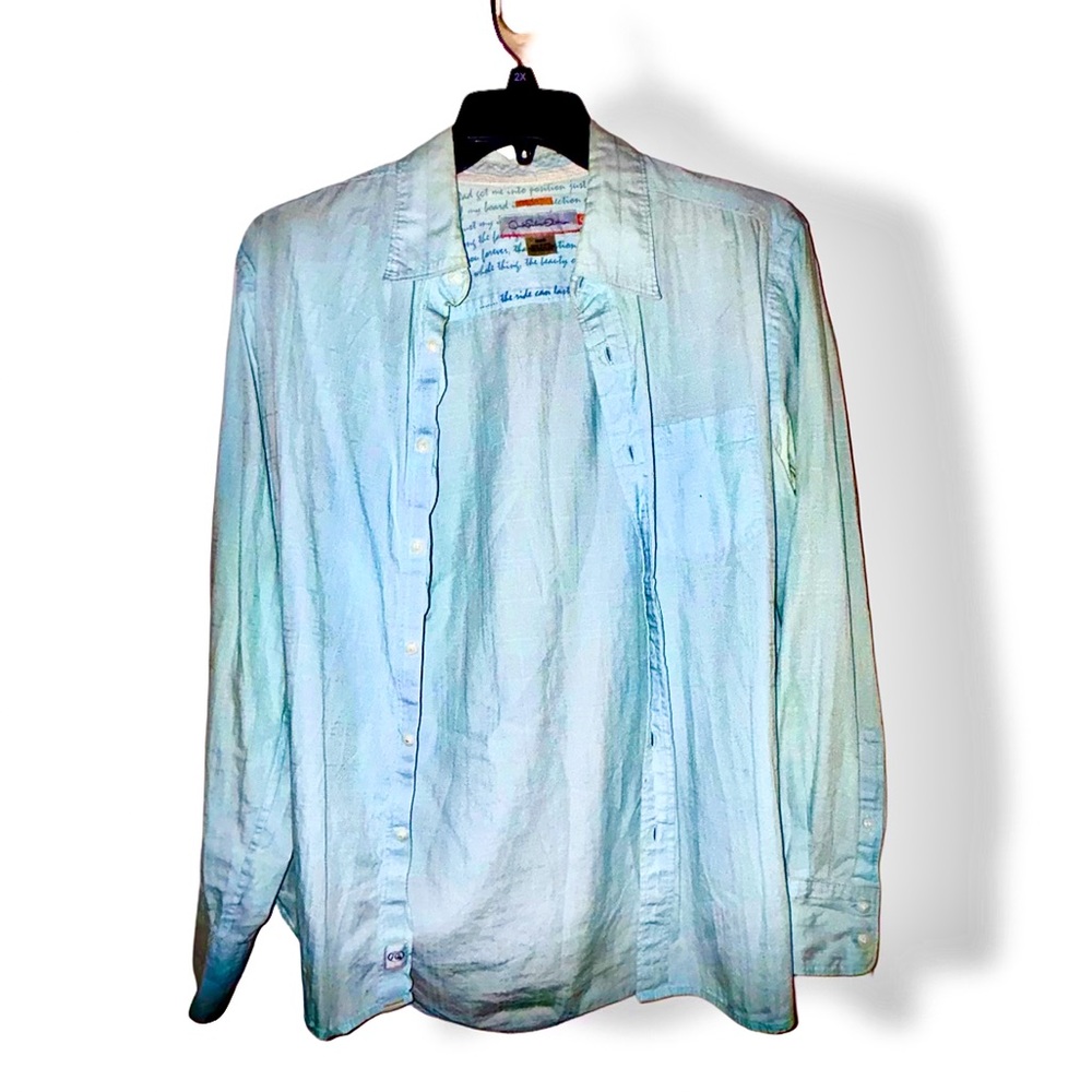 Quicksilver Long Sleeve Button Up Shirt Vintage Woven Light Blue Pocket Medium